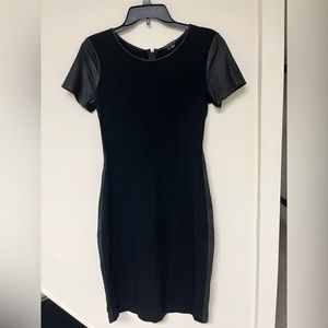 Theory Midi Dress w/ Calf Leather Accent